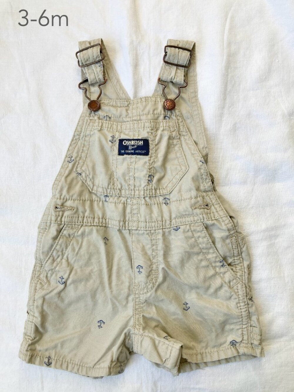 🪴5/$30 OshKosh 3-6 Months Beige Anchor Baby Shorts Overalls Summer Neutral